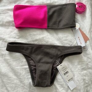 Pink and Gray Strapless Bandeau Bikini Set